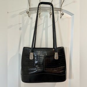Brighton Full Leather Alligator Embossed Shoulder Bag Braided Strap Black